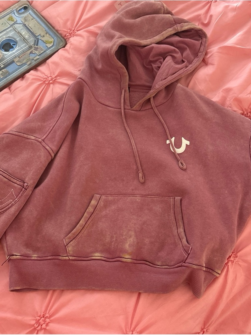 True Religion Dusty Rose Pullover Hoodie Sweatshirt